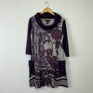 Papillon Purple and Retro Pattern Sweater Dress